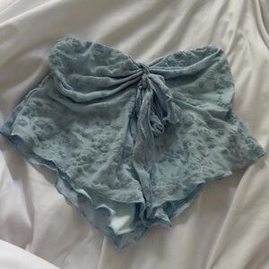 aerie Pale Blue Floral Lace Tie-Front Sleep Shorts